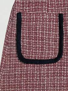 女士时尚无袖格子外套，采用春季格子设计，配有腰带和前襟纽扣，适合派对、节日、休闲外出和度假穿着。 - 紅色 - 查看 5