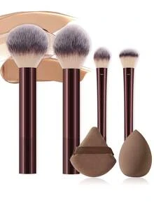 Eid Al-Fitr 6pcs Complete Makeup Brush Set Includes 4 Soft Makeup Brushes (E.G., Powder Brush, Blush Brush, Highlighter Brush, Eyeshadow Brush) + 1 Triangular Powder Puff + 1 Liquid Beauty Eggs-Ideal For Beginners, Professional Makeup Artists, And Novice Beauty Practice - Multicolor - View 1