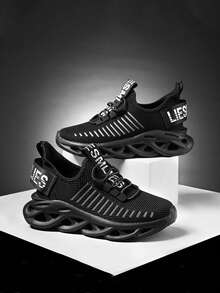 Low-Top Breathable Mesh Lightweight Outdoor Children Sports Running Shoes - Black - View 1