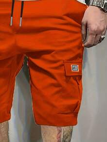 Men's Lightweight Street Style Cargo Shorts - Solid Color Drawstring Elastic Waist Casual Shorts, Summer - Burnt Orange - View 2