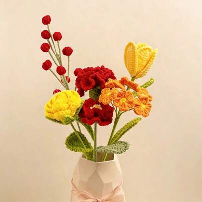 Bó hoa cẩm chướng (1 bó), bó hoa nhân tạo đan thủ công, quà tặng cho Ngày Valentine, Ngày của Mẹ, bó hoa may mắn.