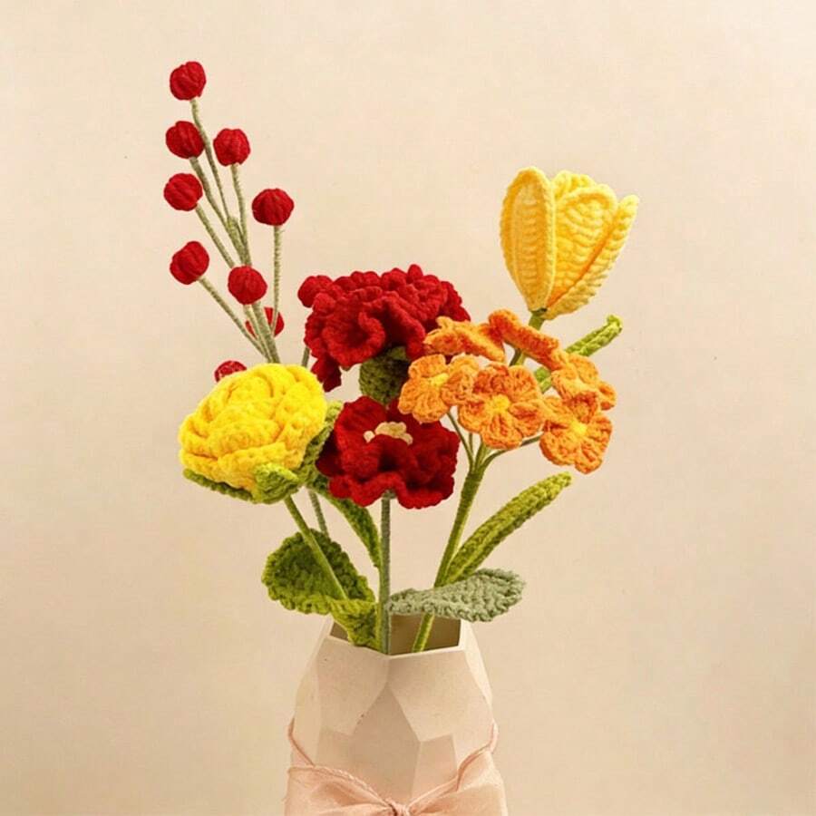 Bó hoa cẩm chướng (1 bó), bó hoa nhân tạo đan thủ công, quà tặng cho Ngày Valentine, Ngày của Mẹ, bó hoa may mắn. - Nhiều màu - Xem 1