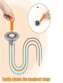 1pc Multi-Function Drain Clogging Tool Hook Hair Catcher Sink And Pipe Cleaner For Basin, Toilet, Bathroom And Kitchen,Kitchen,Kitchen Items,Food,Cooking,Camping,Vacation,Beach,Room Decor,Organizer,Party,Travel. - Orange - View 5