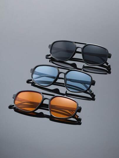 3pcs Men Classic Double Beam Colorful Elegant Intellectuality Ins Style Exquisite Popular Design Fashion Eyeglasses For Street Snap Musical Festival Tropical Beach Vacay Fashion Accessories Suitable For All Face Shapes