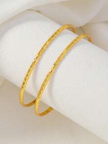 2 piezas de brazaletes de múltiples capas con baño de oro de 24K, el mejor regalo para familiares y amigos durante el Ramadán - Amarillo Oro - Ver 7