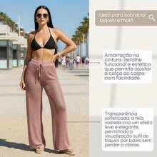 Knitted Beach Cover-Up Pants With Adjustable Waist, Pool Sarong - 深玫瑰 - 查看 8