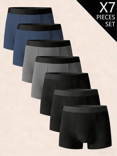 7 piezas Calzoncillos para hombres, con cintura elástica cómoda, pantalones de ángulo plano, shorts básicos casuales y duraderos, calzoncillos cómodos para adolescentes y hombres, adecuados para ciclismo, fitness, uso casual diario, ropa interior para el hogar y la vida, regalos para hombres, Día de Boxing, Día de San Valentín, regalo de aniversario para novio