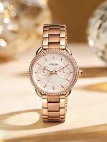 Fossil Women's Quartz Stainless Steel Watch, Round Dial, Stainless Steel Case - Crystal Glass Face, Suitable For Daily Wear In Various Occasions - Rose Gold - View 7