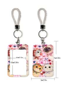 1件装时尚格子发带，带猫咪图案证件卡套、钥匙扣和夹子、蝴蝶手机挂绳、钥匙扣证件架 - 長方形 - 查看 5