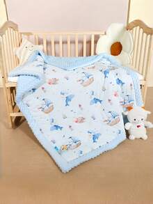 1pc Baby Blanket, Unisex Toddler Soft Bedding Blanket, Double Layer Polka Dot Backing, Infant Nursery Blanket With Soothing Animal Patterns - Multicolor - View 9