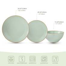 Richmount Dinnerware Set For 4 People, Stoneware Dinnerware Set With Speckled And Ribbed Pattern, Complete With Plates And Cereal Bowls, Dishwasher And Microwave, Scratch Resistant - Xanh lá nhạt - Xem 4