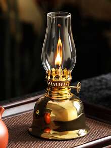 1pc Ceramic Electroplated Gold/Silver Home Oil Lamp With Lamp Shade, Adjustable Wick Camping Fuel Oil Lamp, Indoor Ceramic Oil Lamp Candle Holder, Kerosene Lamp With Wick, Oil Lamp/Hurricane Lamp With Fire Control Knob - 1PC - View 6