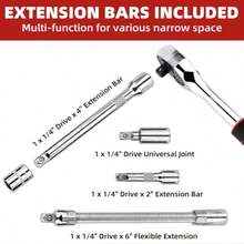 46PCS Small Drive Socket Ratchet Wrench Screwdriver Set, 1/4 Inch Metric Socket And Ratchet Wrench Set With Extension Bar, Upgrade Compact Tool Set For Car - Red - View 2