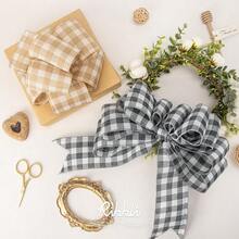 Cinta con alambre a cuadros grises y blancos, de 2-1/2 pulgadas x 10 yardas, arpillera a cuadros búfalo, cinta de guinga gris para lazos grandes, coronas, decoración de árboles, decoración exterior - Gris/Blanco - Ver 7