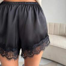 Boho Women's Lace Trim Satin Silk Shorts Shiny Elastic Waist Mini Shorts Pettipants Half Slip Shorts French Knickers Boyshorts For Dresses Full Coverage Underwear Lounge Pants - 彩色 - 查看 7