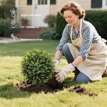 2 Pack Artificial Topiary Ball Tree With Ground Spikes,4\ Outdoor UV Resistant Faux Boxwood Topiary Bush,Outside Fake Shrub Bushes Potted Plants For Porch, Garden, Front Door,Indoor Spring Decor - 格林 - 查看 3