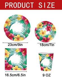 10pcs Tropical Hawaiian Party Supplies - Hawaiian Party Decorations, Palm Leaves, Hibiscus Flower Disposable Paper Plates And Napkins | Suitable For BBQ And Summer Parties, Christmas, Weddings, Beach, Graduation - Multicolor - View 2