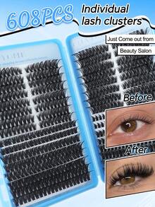 544/608PCS Cluster-Style False Eyelashes, Individual Eyelash Extensions, 10-18mm DIY Eyelash Clusters, Waterproof False Eyelashes, Extremely Dense, Includes Eyelash Glue, Tweezers, 3D Eyelashes, Russian Thick Eyelashes. Suitable For Dramatic, Everyday Makeup, Role-Playing, Complete Looks, And Daily Wear. - Multicolor - View 8