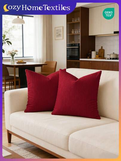 1/2/4件装灯芯绒条纹装饰枕套，不含枕芯，亲肤柔软透气，酒红色灯芯绒枕套，适用于沙发，时尚柔软的沙发靠垫套，家居装饰，卧室，户外使用，沙发抱枕套，办公室，客厅，舒适的家纺，秋季家居装饰，四季皆宜，通过Oeko-Tex认证