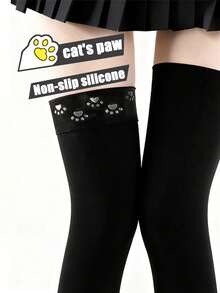 1双过膝长袜，加大码，猫爪硅胶图案，JK风格装饰腿套，时尚百搭中筒袜，多层防滑硅胶细节，简约设计长袜，适合春、夏、秋季日常穿着、派对、演出和送礼。 - 彩色 - 查看 3