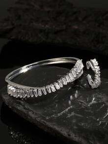 rakol 2pcs Fashionable Cubic Zirconia Asymmetrical Decor Ring & Bracelet Set - Silver - View 4