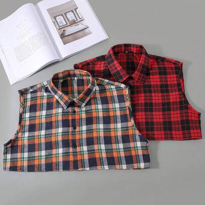 1pc Large Size Plaid Series Vest Fake Collar For Men, Pure Autumn And Winter Versatile Workwear Formal Fashion Inner Layer Anti-Slip Fake Collar, Multiple Sizes - Neck Width 40 To 45cm, Multiple Colors - Red/Green/Navy Blue/Colorful, Suitable For Overcoats And Sweaters, Unisex