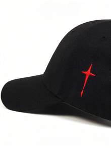 Gorra de béisbol casual con bordado de estrella de cuatro puntas para hombres, Halloween - Negro - Ver 3