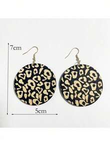 1 Pair Women's Exaggerated Large Size Fashionable Leopard Print Wooden Pendant Earrings - Multicolor-5 - View 4
