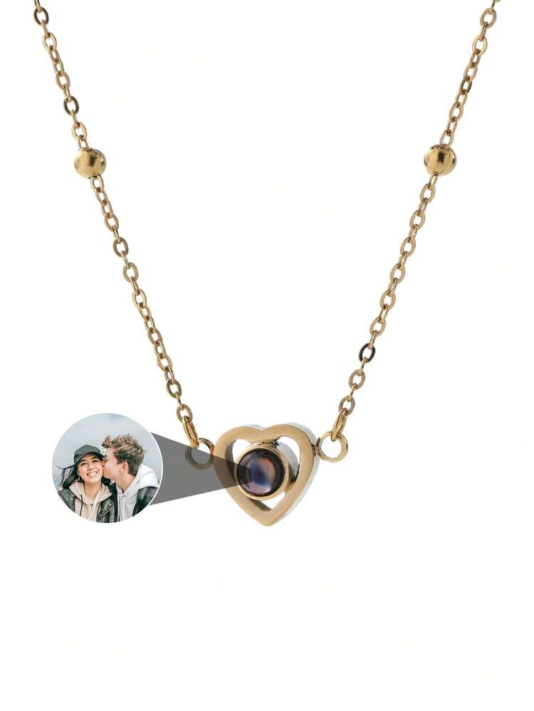 1pc Customized Women's Projection Necklace, Personalized Heart-Shaped Projection Photo Necklace, Beaded Necklace With Heart-Shaped Pendant, Customized Choker Necklace For Girlfriend, Birthday Customized Photo Projection Jewelry, Graduation Souvenir, Prom, Party Jewelry, Women's Accessories, School Supplies, Suitable For Teenagers, Middle School, High School, College Students, Freshmen, Sophomores, Lower Grade Students, Fashionable Customized Photo Necklace, Streetwear Style, Exquisite And Romantic, Fashionable Accessories - Multicolor - View 6
