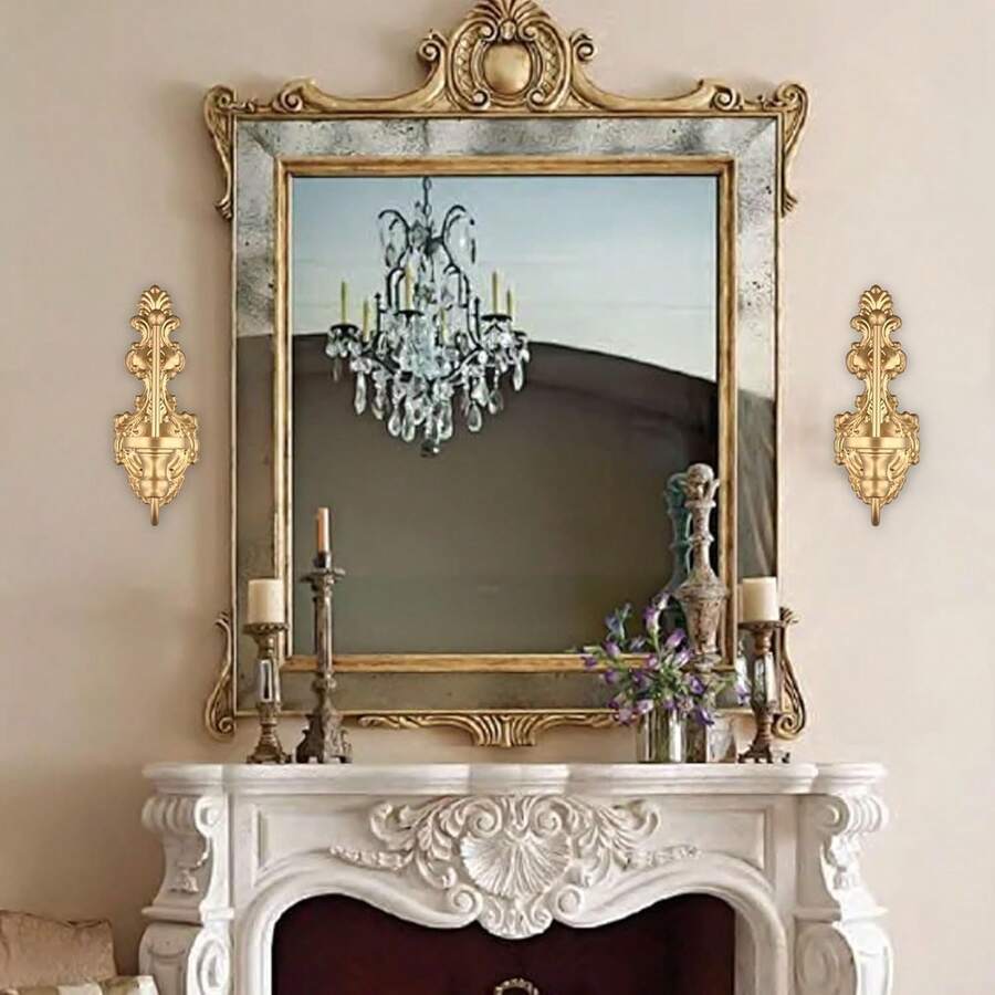 2PCS Nordic Retro Wall Candle Holder, Gold/Black/White,Wall Hanging Candle Sconces, Metal Wall Candle Sconce Holder, Vintage Taper Candle Wall Sconce, Candlestick Holders Decor - European Style Wall Mounted Candle Holder 2pcs - View 1