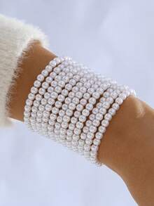 imoli 1pc Handmade Simple Basic Round Pearl Bracelet, Jewelry Gift Suitable For Women's Daily Wear - 28123-white - View 2