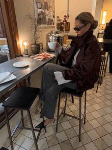 Women's Casual Solid Color Front Button Pocket Jacket, Pocket Detail Lightweight Coat, Suitable For Autumn/Winter Spring - Burgundy - View 5