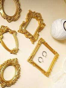 1pc Vintage Resin 3D Floral Pattern Gold Color Prop Photo Frame, Decor Accessory For Photography, Miniature House Decoration, Holiday Atmosphere 1J4P - Gold - View 6
