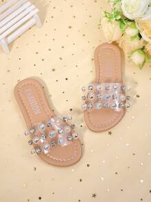 1 Paar Mädchen Transparente Sandalen mit bunten Strass Verzierungen, flach rutschfest geeignet für tägliches Tragen und Sommerfeste - Transparent - Übersicht 2