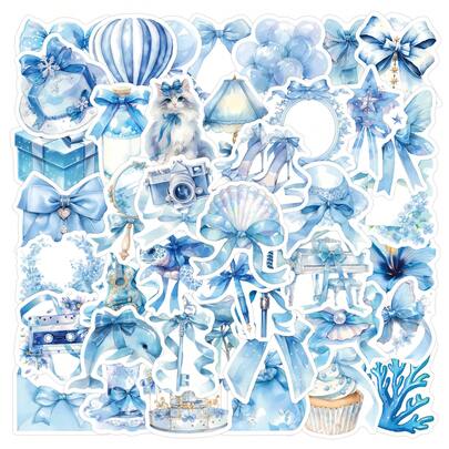 蓝色贴纸 62张装 | 高品质美观贴纸，艺术手工装饰贴纸，可用于水瓶、平板电脑、剪贴簿、日记本、笔记本电脑、保险杠、滑板、行李箱、装饰纸、冰箱、汽车、计划本、奖励贴纸等。