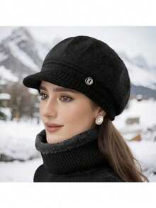 1 pezzo Cappello invernale lavorato a maglia per donne di mezza età/anziane - Rosso/Rosa Multicolore, Sensazione di lusso di alta gamma, Caldo e morbido in pelliccia di coniglio e fodera termica, Design classico con visiera, Casual e minimalista alla moda. Antifreddo per uso quotidiano/ciclismo/esterno, Regalo perfetto per Capodanno/Compleanno/Festa, Accessorio invernale essenziale, Estivo, Spiaggia, Vacanza, Viaggio - nero - Visualizzare 9