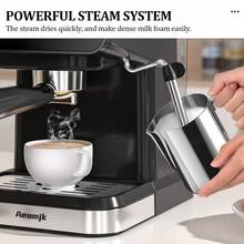 AEOMJK 半自动冷热咖啡机，可制作冰咖啡和热咖啡，触摸屏控制，温度显示，带奶泡器，20巴压力，意式咖啡机，英式插头，可制作意式浓缩咖啡、拿铁、卡布奇诺，可拆卸水箱 - 美規A型插(110-127V) - 查看 6