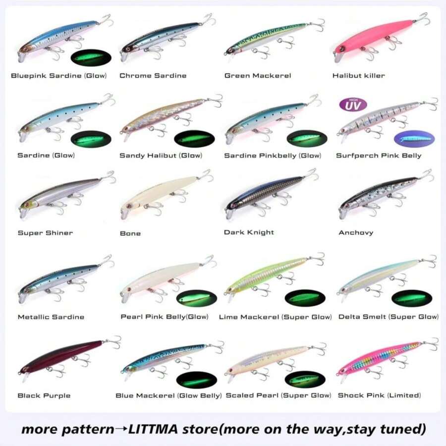 LITTMA California Surf Fishing Lures Saltwater Jerkbait Crankbait Surf Minnow 110 - Metallic Sardine Super Glow &Amp; Pearl Pink Belly Glow Lures For Halibut &Amp; Striper Fishing - ColorA - 查看 1