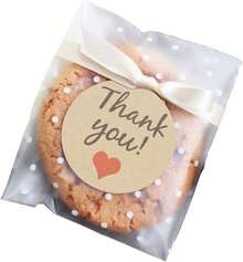 FLYTT Self Adhesive Cookie Bags, White Polka Dot Individual Resealable Cellophane Treat Bags With Thank You Stickers For Gift Giving (3.9''X3.9'', 100 Pcs) - ColorA - 查看 1