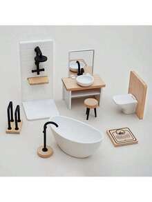 POKOJA LAND Juego de muebles de baño a escala 1/12 para casa de muñecas, decoración de escena de baño, ducha de casa de muñecas, tocador elegante, báscula en miniatura, inodoro, bañera, grifo, toallero, ¡construye tu maravilloso mundo de casa de muñecas! - Multicolor - Ver 7