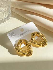 Stainless Steel Gold-Plated Ear Studs, Low Allergenic, Nickel-Free, Hollowed-Out Ear Studs, Thick Gold Lady's Ear Studs, Fashion Declaration Geometric Texture Lightweight Anti-Allergy Ear Studs, Retro Jewelry Dance Party Gifts, Lady's Ear Studs, Fashionable Heavy And Unique Pendant Ear Studs, Lady's Gold Earring Set, Exquisite Gold-Plated Pendant Ear Studs, Anti-Allergy Ear Studs, Fashion Jewelry, Lady's Gifts, Party Gifts - Multicolor - View 5