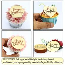 10/20 peças de decoração para cupcakes em acrílico espelhado dourado com borboleta, rosa, coração e círculo, tema "Feliz Aniversário" - Ideal para o Dia das Mães e Dia dos Pais. Também disponível para decoração de bolos, doces e outras sobremesas. - Multicolorido - Ver 4