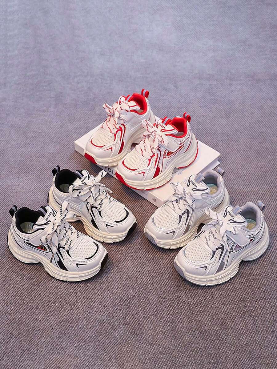 1 par de zapatos deportivos casuales y de exterior para niños, con suela blanda, antideslizante, con cierre de gancho y bucle, transpirables, adecuados para primavera y otoño - Rojo - Ver 1