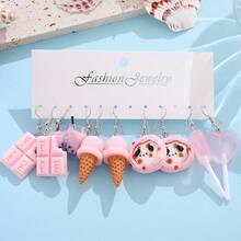 Summer New Gradient Color Ice Cream Dessert Milk Tea Earring Set Cute Cartoon Resin Pendant Earrings For Women - SRY1798甜點耳環套裝 - 查看 7