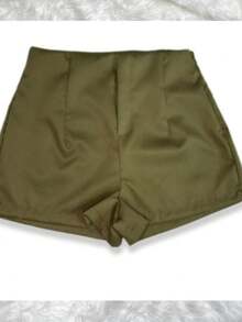 Women's Tailored High-Waisted Shorts With Side Zipper. - xanh quân đội - Xem 2