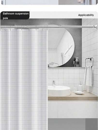 1 Stück extra langer Duschvorhangstange aus rostfreiem Edelstahl ohne Bohren, Durchmesser 2,5 cm, schwarze/silberne Vorhangstange, Kleiderstange, ausziehbare Stange, Wäscheleine, ohne Bohren, Material aus Edelstahl