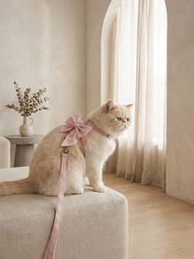 PETSIN 一套可爱猫咪胸背带和牵引绳，LANGXINGCS 狼爪设计，高级时尚防逃脱猫咪散步背心式胸背带，带蝴蝶结，柔软舒适，适合户外使用，适合小型/中型猫咪 - 彩色 - 查看 2