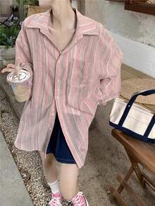 Striped Shirt For Women, Loose Fit, Versatile Jacket, Spring/Summer - Multicolor - View 1