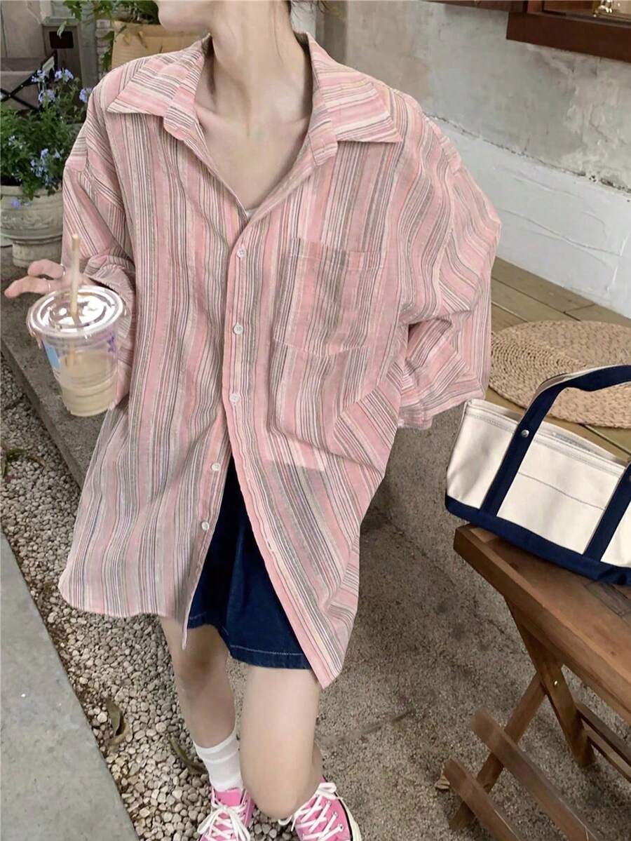 Striped Shirt For Women, Loose Fit, Versatile Jacket, Spring/Summer - Multicolor - View 1
