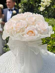 一款点缀珍珠的婚礼捧花，适合新娘婚礼、婚前派对和餐桌装饰，波西米亚风格，四季皆宜。 - 彩色 - 查看 6